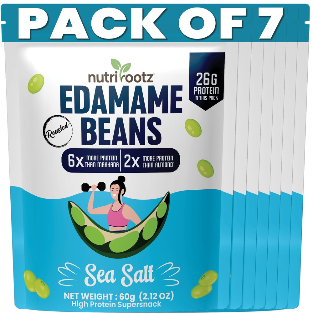 NUTRIROOTZ Roasted Edamame Beans | 26g PROTEIN | Sea Salt Flavor | Highest Protein Super Snack | Roasted Not Fried | Keto Friendly | Gluten Free | Vegan | Plant Based Healthy Snack -Pack Of 7