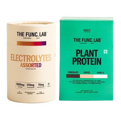 The Func. Lab Plant Protein Travel Pack (6  35g Sachets) + Daily Electrolytes Assorted (30 Sachets) | Vegan Protein 2728g | Sugar-Free Hydration, Energy & Recovery Combo for Men & Women