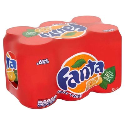 Fanta Fruit Twist Carbonated Soft Drink, Each 330ml X 6 Can, Made with Real Fruit Juice, (From USA)