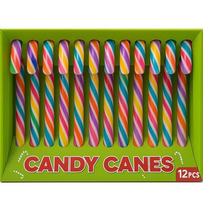 Christmas Rainbow Candy Canes By COUGAR 12pcs | Mixed Fruit Flavour Christmas Candy | Colourful Festive Treats for Decoration, Snacking, Hot Chocolate Topping, Party Bags & Holiday Gifting | Individually Wrapped (144g)