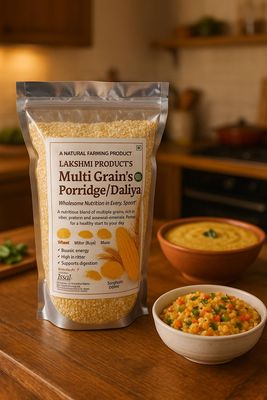 Lakshmi Multi Grain Porridge Daliy Natural Farming Product Mix oF Wheat, Bajra, Maize & Sorghum, High in Fiber, Heart Healthy Breakfast Cereal (450 Gram)