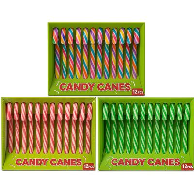 Christmas Candy Canes By COUGAR Trio Pack | Rainbow, Mixed Fruit & Peppermint Flavours | 36pcs Total (3 Boxes of 12) | Fun Colourful Christmas Candy for Decorations, Snacking, Party Favors, Hot Chocolate Topping & Holiday Gifting | Individually Wrap