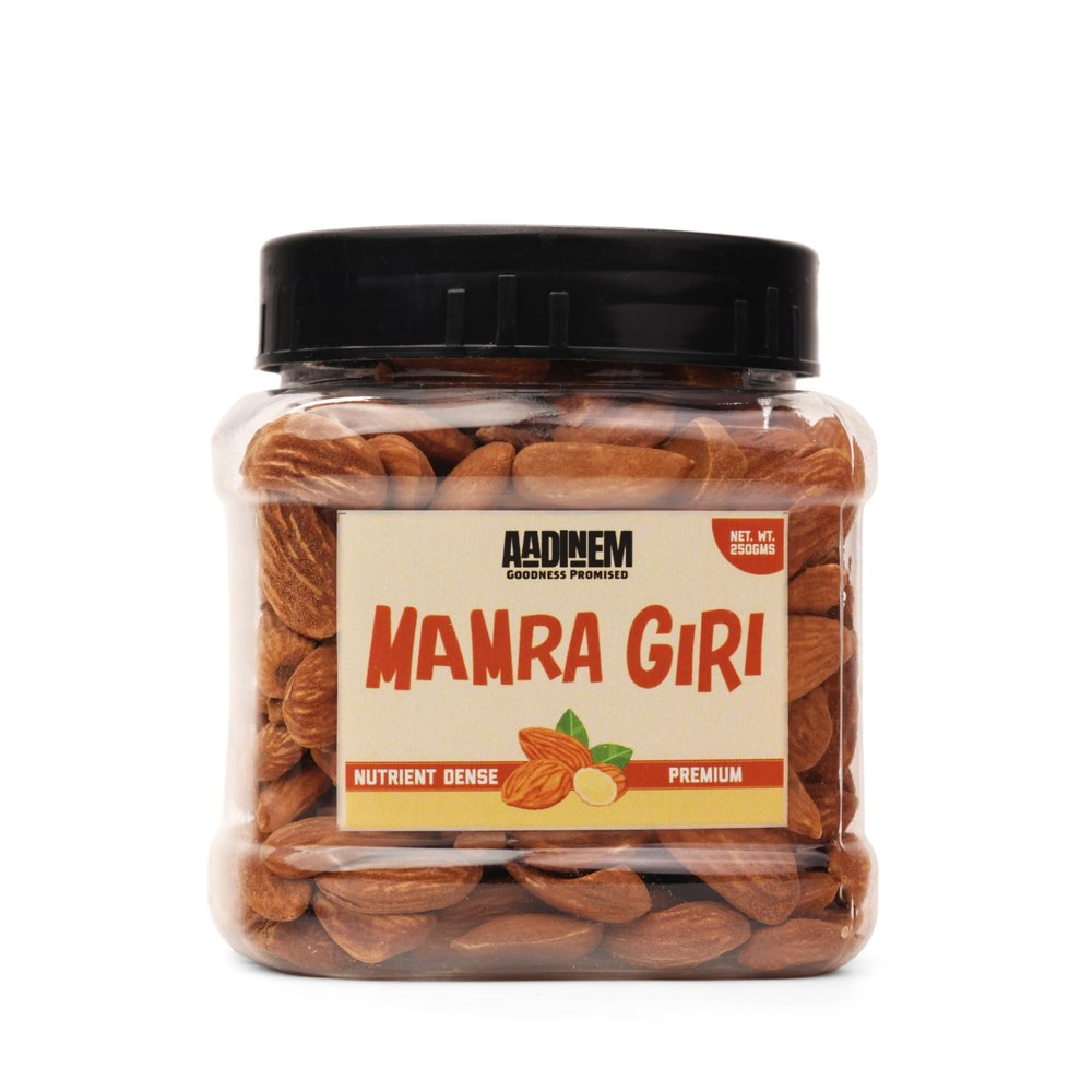 Aadinem Premium Mamra Giri Almonds, Nutrient Dense Dry Fruits, 250g Jar