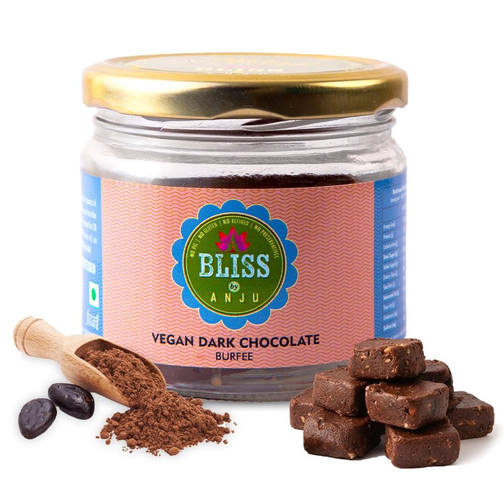 Bliss by Anju Vegan Dark Chocolate Blueberry Burfee 150g | Contains 13g Protein Per Pack | Clean-Label Plant-Based Mithai | No Added Sugar or Dairy | Gluten-Free | Premium Cacao & Real Blueberries