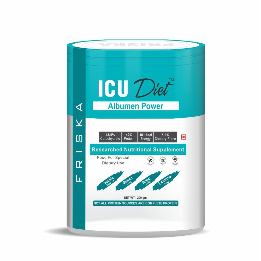 Friska ICU Diet Albumen Power Researched Nutritional Supplement for ICU Patient Flavour Vanila Pack of 1-200gm