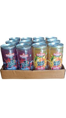 AAHSOME Float Juice Assorted Pack Of Mango (6) and Berries (6) Juice with Sabja Power in Unique Transparent PET Cans | Refreshing Fruit Juice with Sabja (Basil Seeds) | Ready-to-Drink Beverage | Total 12 Units of 250 mL Each