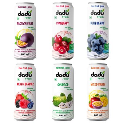 Dadu Fresh Tropical & Berry Fruit Juice Combo | Passion Fruit, Cranberry, Blueberry, Mixed Berries, Soursop & Mixed Fruit | Pure Fruit Healthy Beverage | No Added Sugar, No Preservatives, Not from Concentrate | Vitamin Rich & Naturally Refreshing | 1