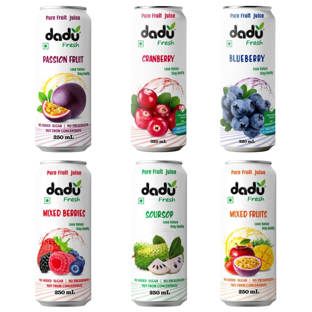 Dadu Fresh Tropical & Berry Fruit Juice Combo | Passion Fruit, Cranberry, Blueberry, Mixed Berries, Soursop & Mixed Fruit | Pure Fruit Healthy Beverage | No Added Sugar, No Preservatives, Not from Concentrate | Vitamin Rich & Naturally Refreshing | 1