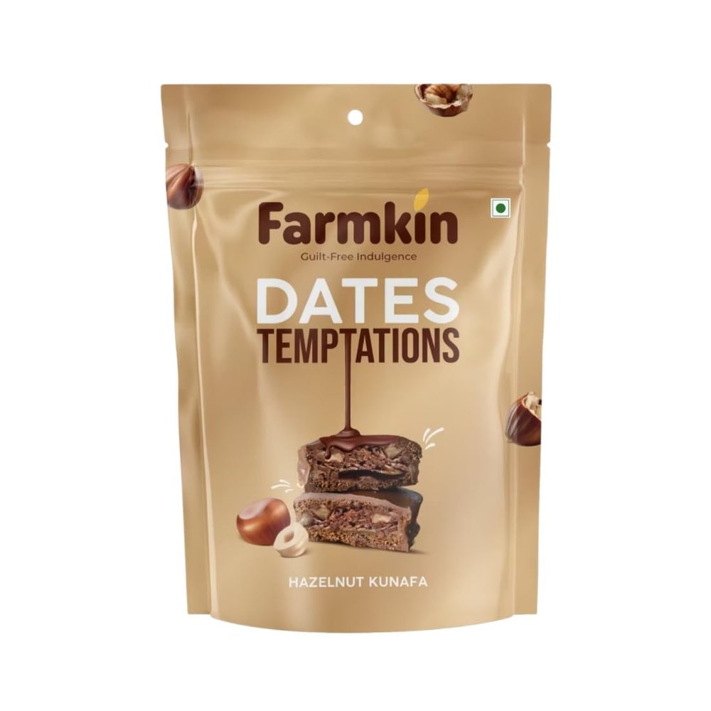 Farmkin Hazelnut Kunafa  Premium Chocolate-Coated Dates Filled with Roasted Hazelnut & Crispy Kunafa | Gourmet Stuffed Dates  No Added Preservatives  Luxury Gifting & Healthy Indulgence (Pack Of 1)