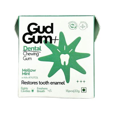 Gud Gum Remineralizing Gum with Nano-Hydroxyapatite & Xylitol  Sugar-Free Chewing Gum for Fresh Breath & Oral Health  Tree Sap Base, Aspartame-Free, Gluten-Free  Natural Mellow Mint (4)