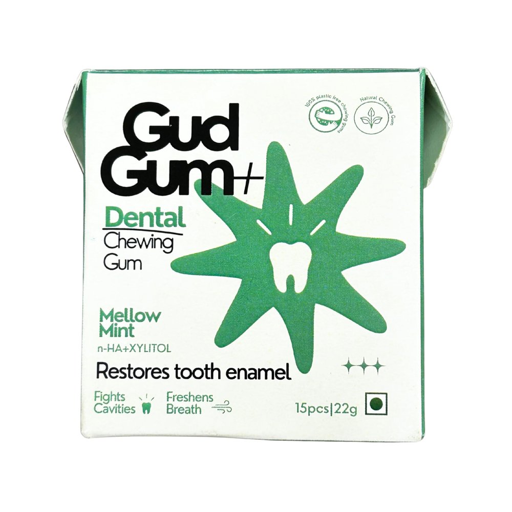 Gud Gum Remineralizing Gum with Nano-Hydroxyapatite & Xylitol  Sugar-Free Chewing Gum for Fresh Breath & Oral Health  Tree Sap Base, Aspartame-Free, Gluten-Free  Natural Mellow Mint (4)