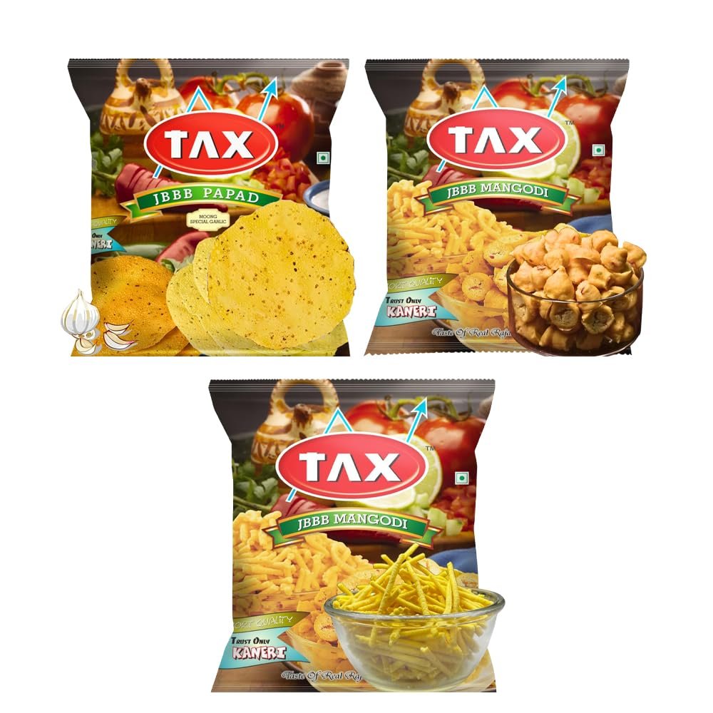 JBBB Combo Of TAX moong special lahsun papad + TAX-Mongodi + TAX Mongodi-Wadi - 1200g (400g Each) | Traditional Indian Taste, Aroma and Flavour | Home Made, Healthy & Tasty Snacks for Lunch, Dinner