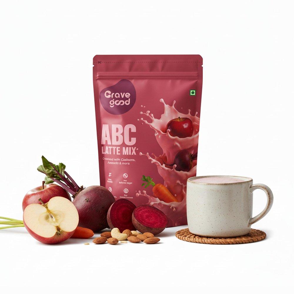 Crave Good ABC Latte Mix Powder | Pure Apple , Carrot & Beetroot Superfood | Enriched with Almonds & Cashews | Skin Glow , Immune & Detox | No Refined Sugar, No Preservatives | Ready to Mix Malt | For Kids & Adults | 225gms