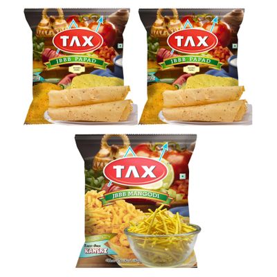 JBBB Combo Of TAX Moong-Papad + TAX Moong-Paapadd + TAX Mongodi-Wadi - 1200g (400g Each) | Traditional Indian Taste, Aroma & Flavour | Home Made, Healthy & Tasty Snacks for Lunch, Dinner