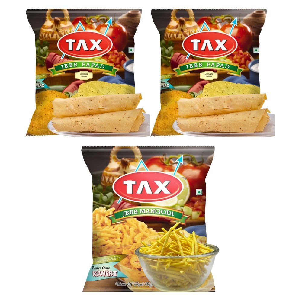 JBBB Combo Of TAX Moong-Papad + TAX Moong-Paapadd + TAX Mongodi-Wadi - 1200g (400g Each) | Traditional Indian Taste, Aroma & Flavour | Home Made, Healthy & Tasty Snacks for Lunch, Dinner