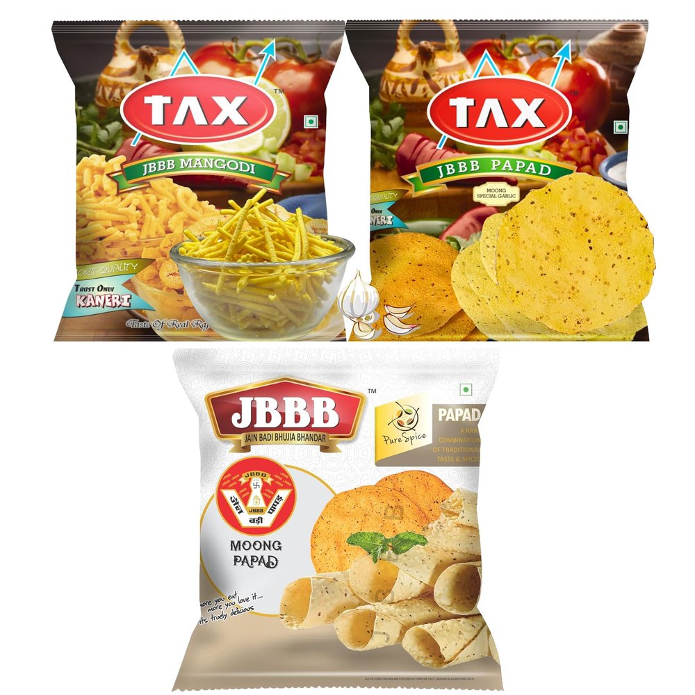 JBBB Combo Of TAX Mongodi-Wadi + TAX moong special lahsun Paapadd + Moong Papad Plain - 1200g (400g Each) | Traditional Indian Taste, Aroma & Flavour | Home Made, Healthy & Tasty Snacks
