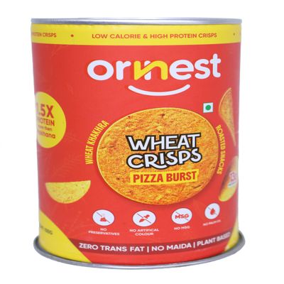 Ornest Wheat Crisps, Low Calorie High Protein Snack, Roasted, 100g (12, Pizza Burst) 3 Pack Each Flavour