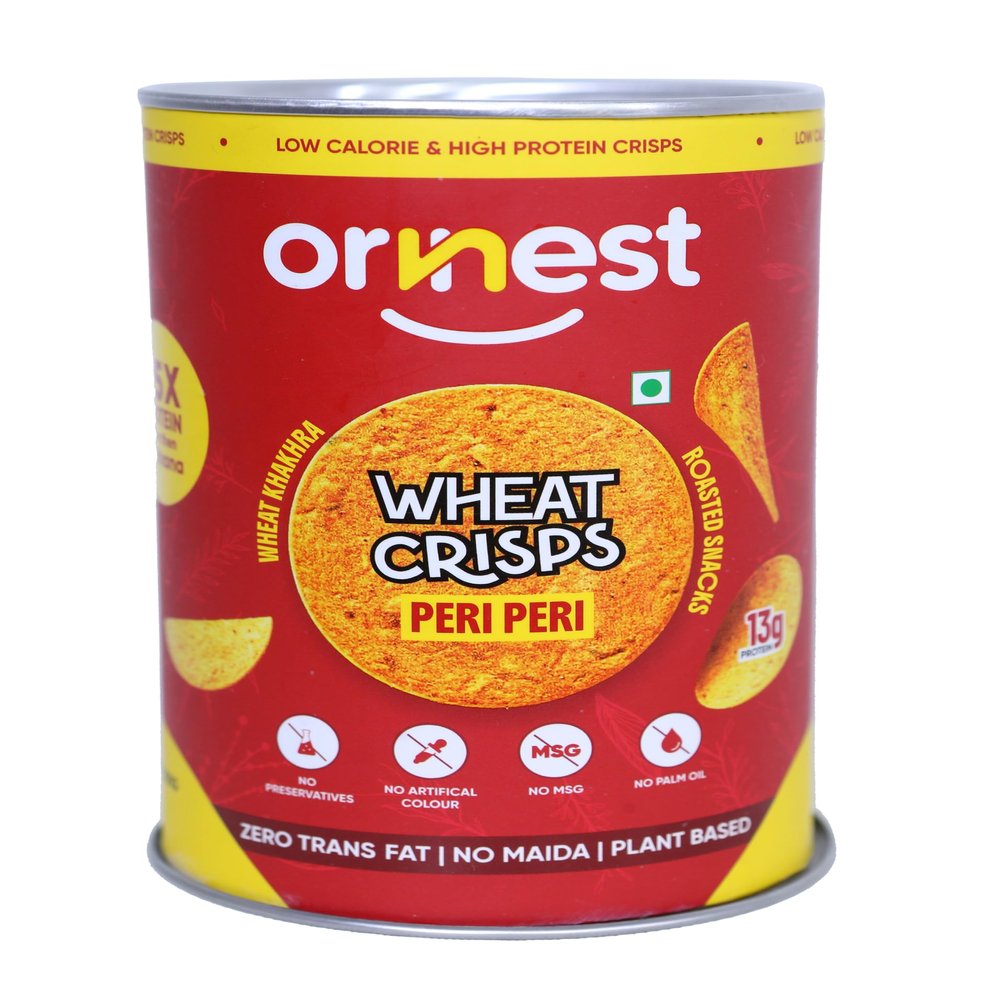 Ornest Wheat Crisps, Low Calorie High Protein Snack, Roasted, 100g (12, Peri Peri)