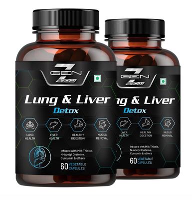 GenZ Grow Lung and Liver Detox Supplement with Milk Thistle Extract 600mg (30:1) N-Acetyl Cysteine| Cordyceps| Beetroot| Support Fatty Lung and Liver and helps Detoxification & Digestion (Pack of 2)