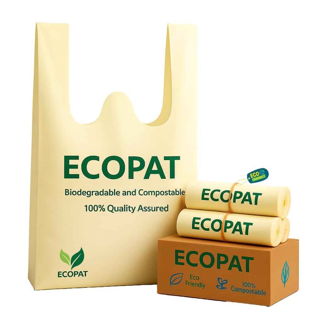 ECOPAT Biodegradable Carry bag XS [10X12] | Eco friendly-Bio bags for home, grocery, shopping | Polythene free Bags | Durable & Recyclable Material