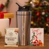 Giftana Personalized Gym Shaker Bottles 750ml, Brownie Brittle & Festive Greeting Card  Christmas Gift for Employees, Friends & Family, Personalized Secret Santa Gift Set for Men and Women- Sliver view 1