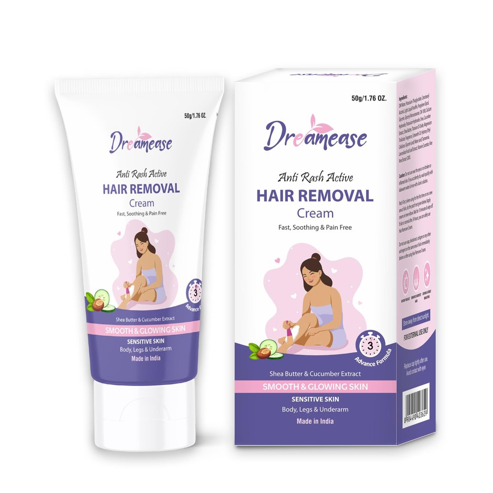 Dreamease Anti Rush Active Hair Removal Cream For Women With Aloe Vera Extract Perfect For Legs, Underarms, Bikini Line, Arms | 3X Longer Lasting Smoothness Than Razors | With No Bad Smell - 50 Gram